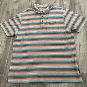 Patagonia Organic Cotton Hemp Blend Polo Shirt Worn Wear Mens Size Large Striped